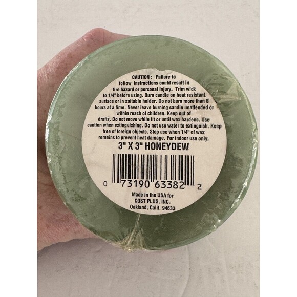 Cost Plus World Market Pillar Candle Honeydew Scented 3”x3” Green NEW - Picture 4 of 4